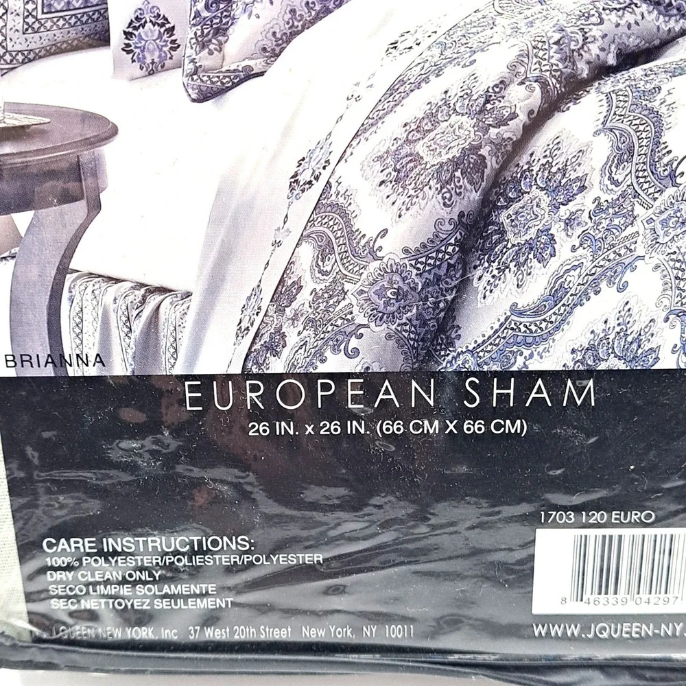 NEW J Queen New York Brianna European Sham 26x26 Blue Jacquard Paisley Damask